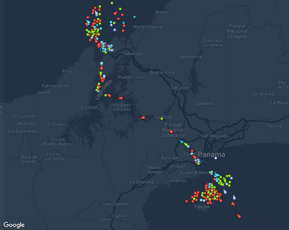 Screenshot of Vessel Tracking Map view over Panama Canal