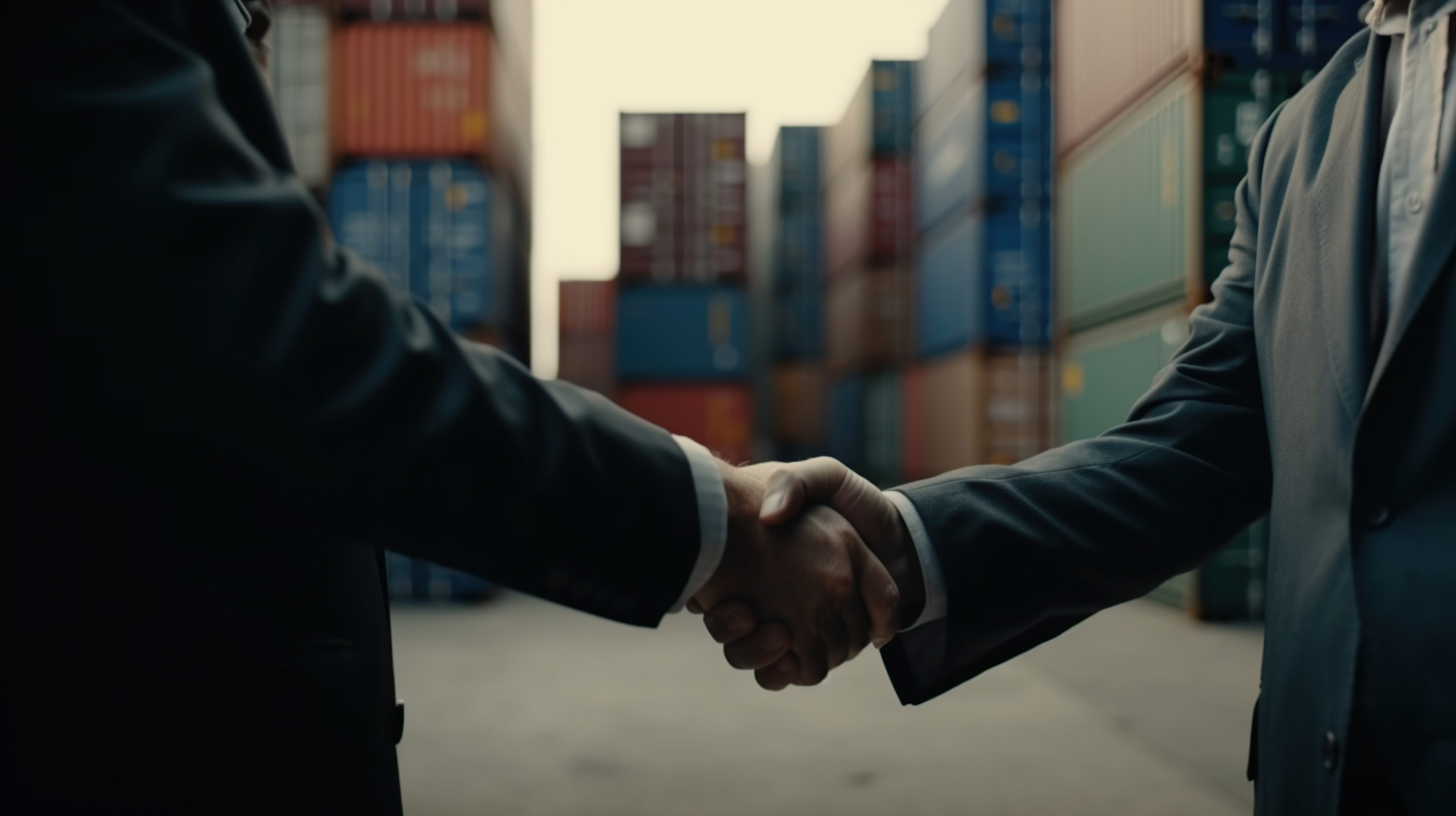 Businessmen handshake of business deal with logistics, Ai Generated Image.